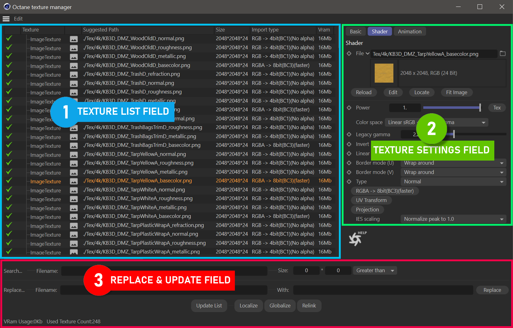 Octane 纹理管理器界面